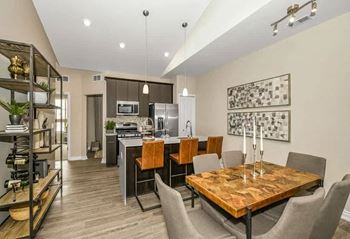 A kitchen and dining room